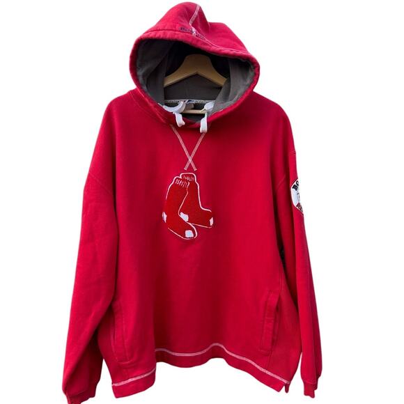 Boston Red Sox Majestic Vintage Fuzzy Patch logo red hoodie Sweatshirt Large - Picture 1 of 10